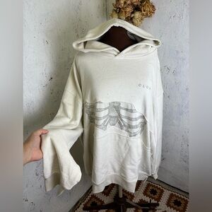 CLOAK Reworked Patchwork Distressed Skeleton Cream Oversized Hoodie 3XL